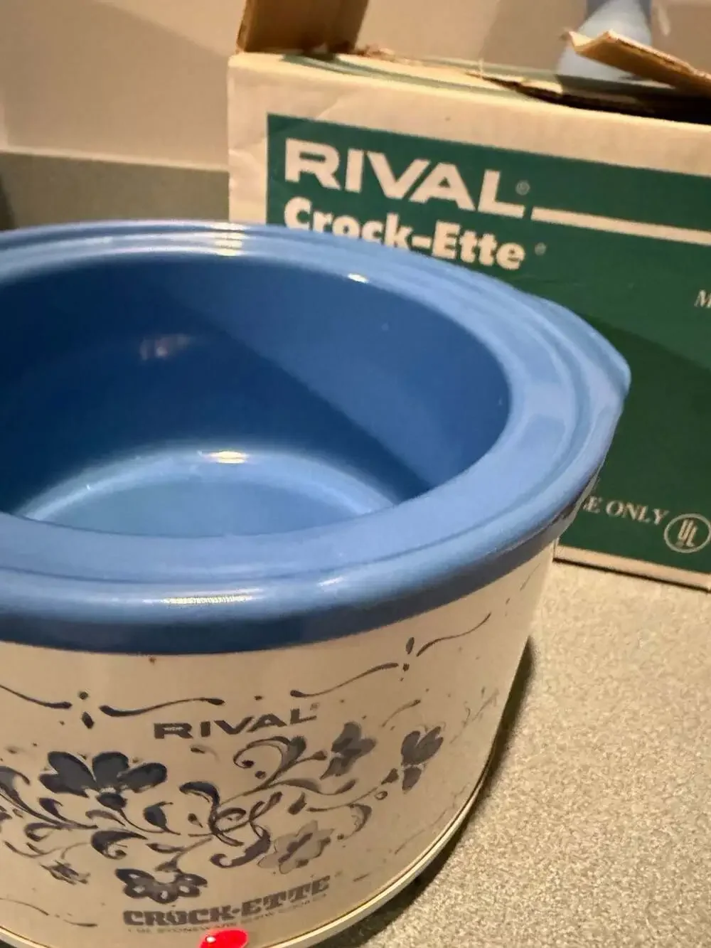 Rival Crock-Ette 1 Qt Stoneware Slow Cooker, Blue Floral Pattern
